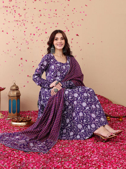 Purple Pure Soft Reyon Cotton Blend Print Salwar Suit 