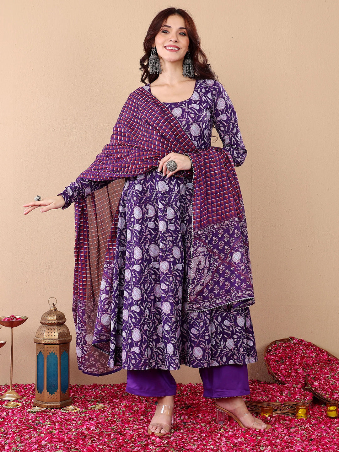 Purple Pure Soft Reyon Cotton Blend Print Salwar Suit 