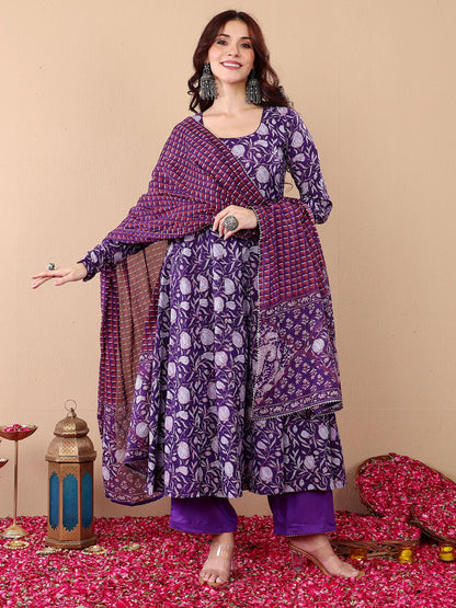 Purple Pure Soft Reyon Cotton Blend Print Salwar Suit 