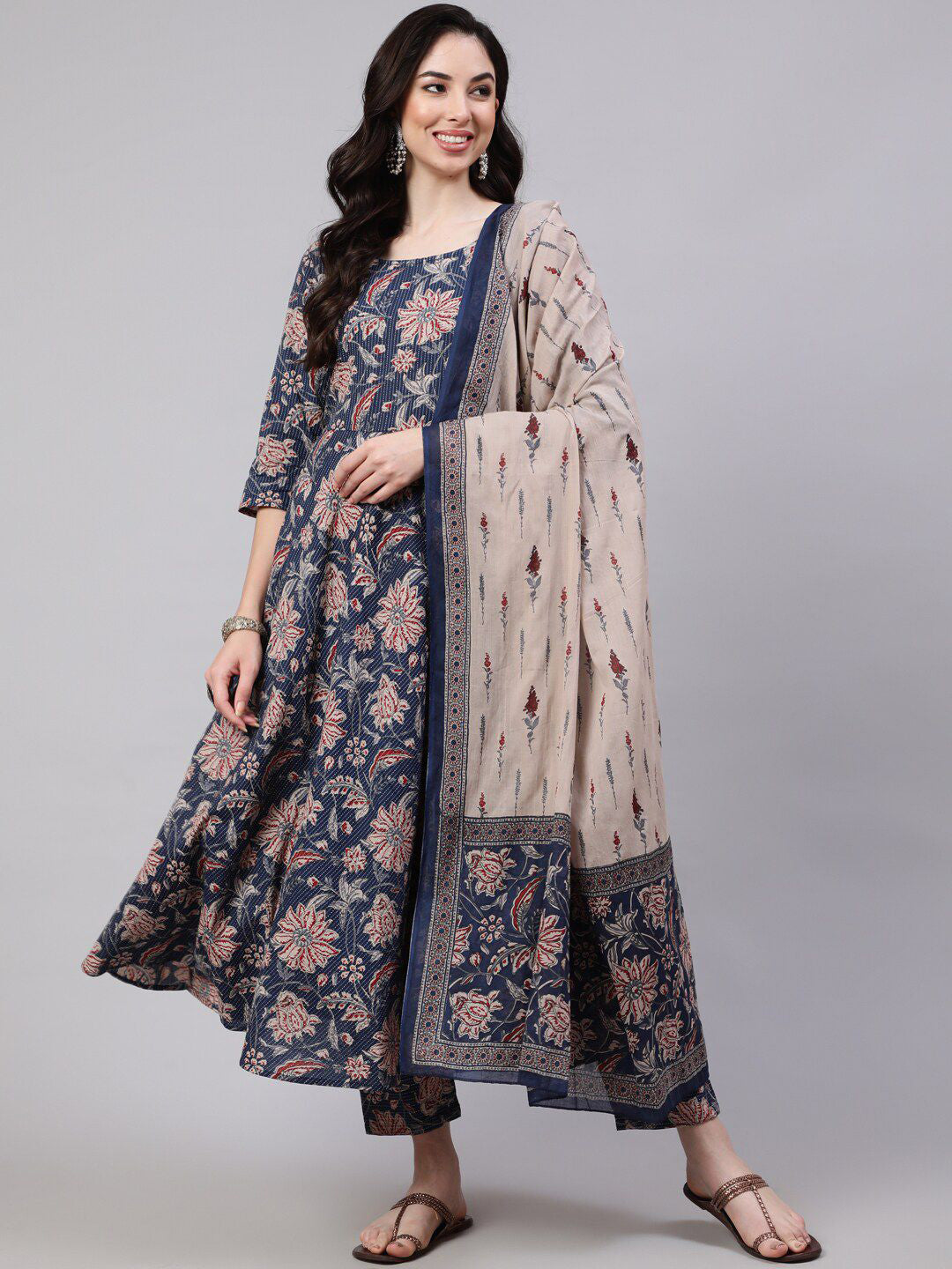 NavyBlue Pure Soft Reyon Cotton Blend Print Salwar Suit 