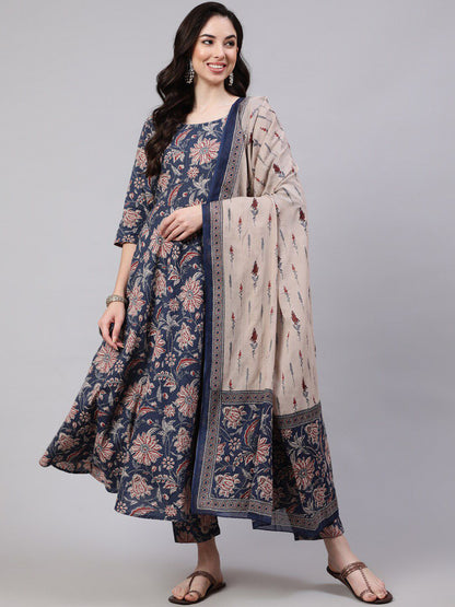 NavyBlue Pure Soft Reyon Cotton Blend Print Salwar Suit 