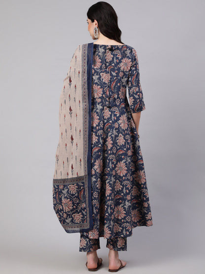 NavyBlue Pure Soft Reyon Cotton Blend Print Salwar Suit 