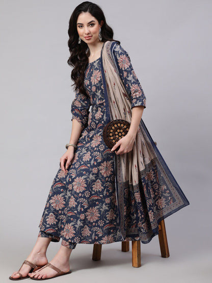 NavyBlue Pure Soft Reyon Cotton Blend Print Salwar Suit 