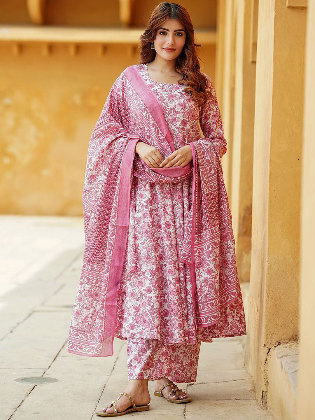 Pink Pure Soft Reyon Cotton Blend Print Salwar Suit ##color## Salwar Suit. with premium fabric and embroidery