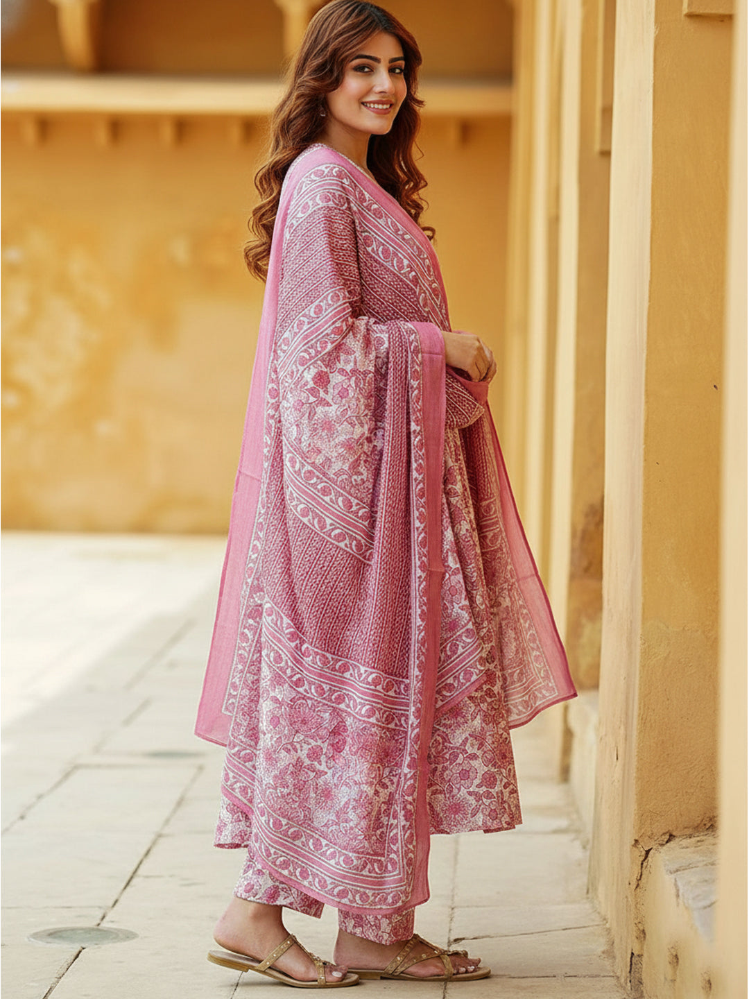 Pink Pure Soft Reyon Cotton Blend Print Salwar Suit 