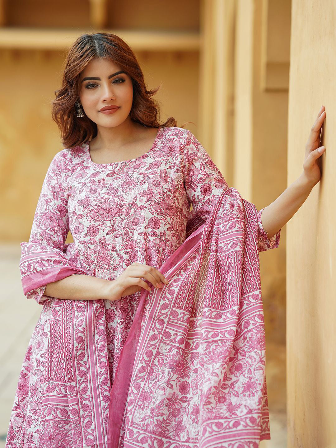 Pink Pure Soft Reyon Cotton Blend Print Salwar Suit ##color## Salwar Suit. with premium fabric and embroidery