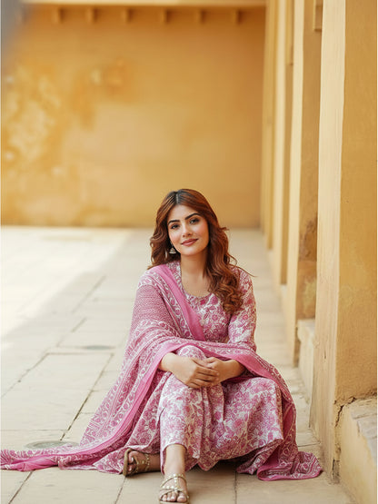 Pink Pure Soft Reyon Cotton Blend Print Salwar Suit 