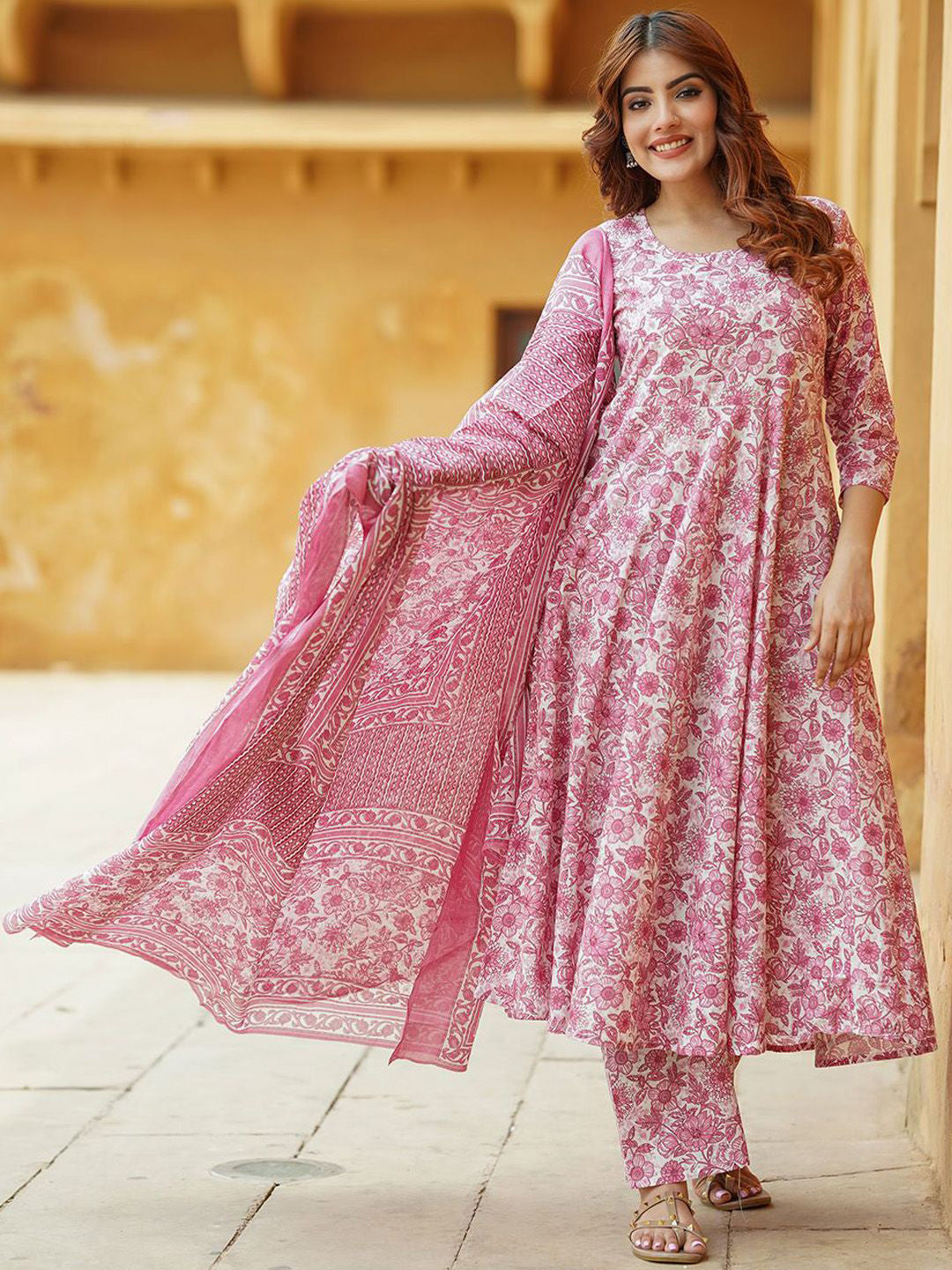 Pink Pure Soft Reyon Cotton Blend Print Salwar Suit ##color## Salwar Suit. with premium fabric and embroidery