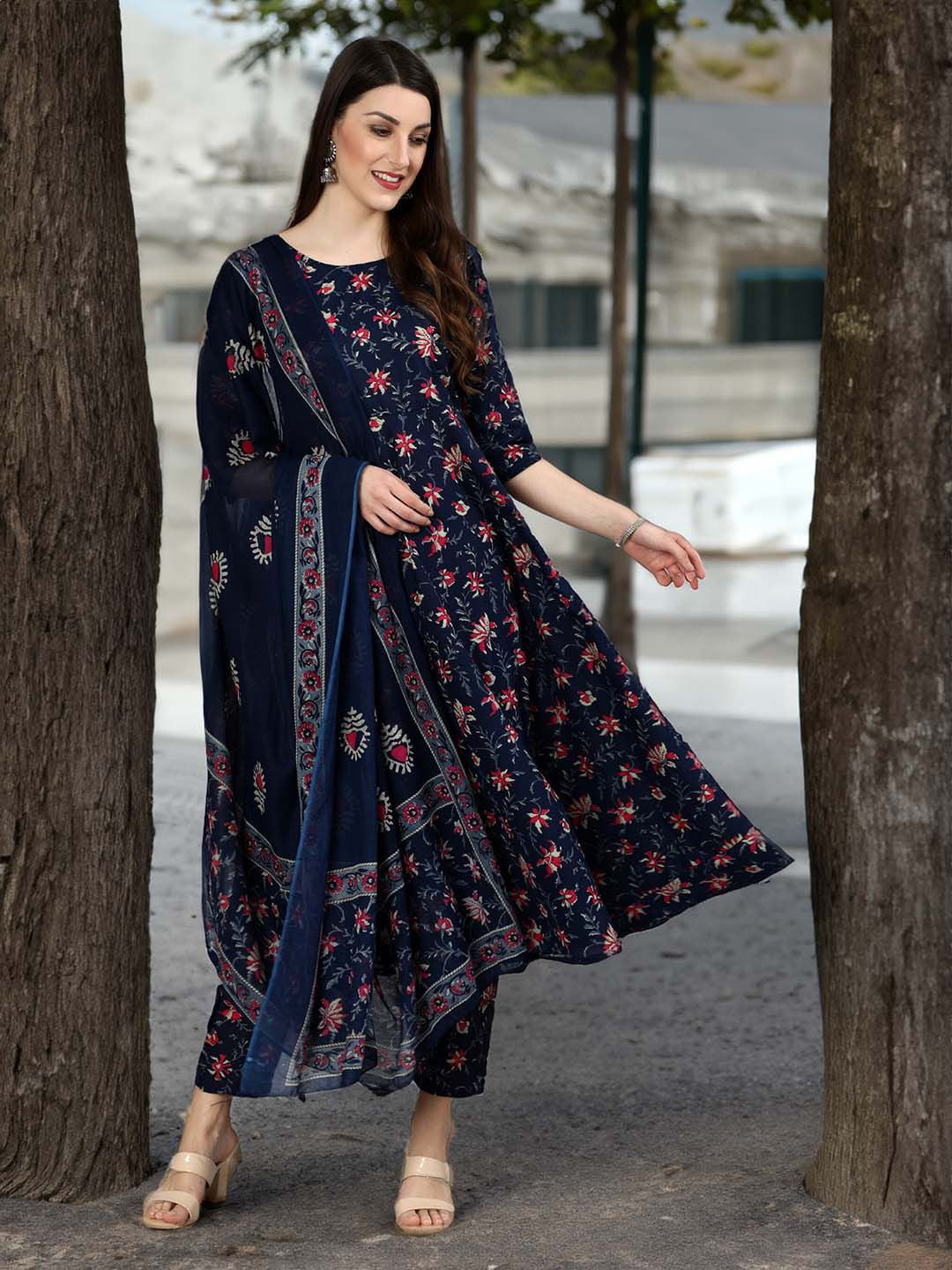 NavyBlue Pure Soft Reyon Cotton Blend Print Salwar Suit 