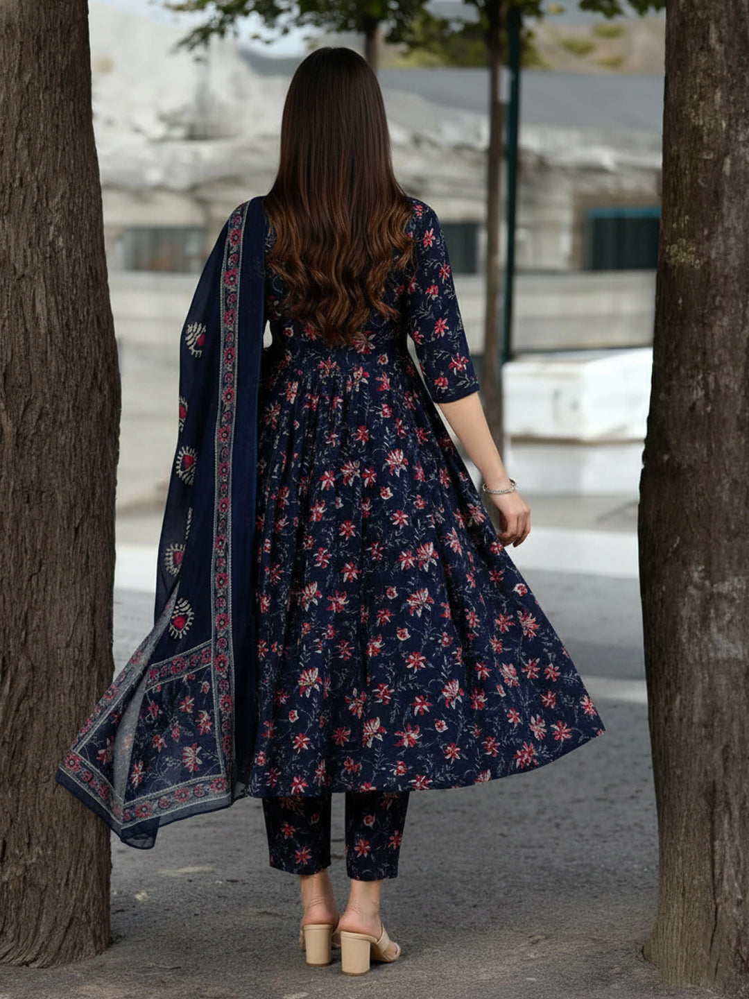 NavyBlue Pure Soft Reyon Cotton Blend Print Salwar Suit 