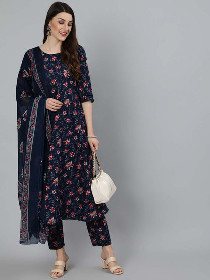 NavyBlue Pure Soft Reyon Cotton Blend Print Salwar Suit 