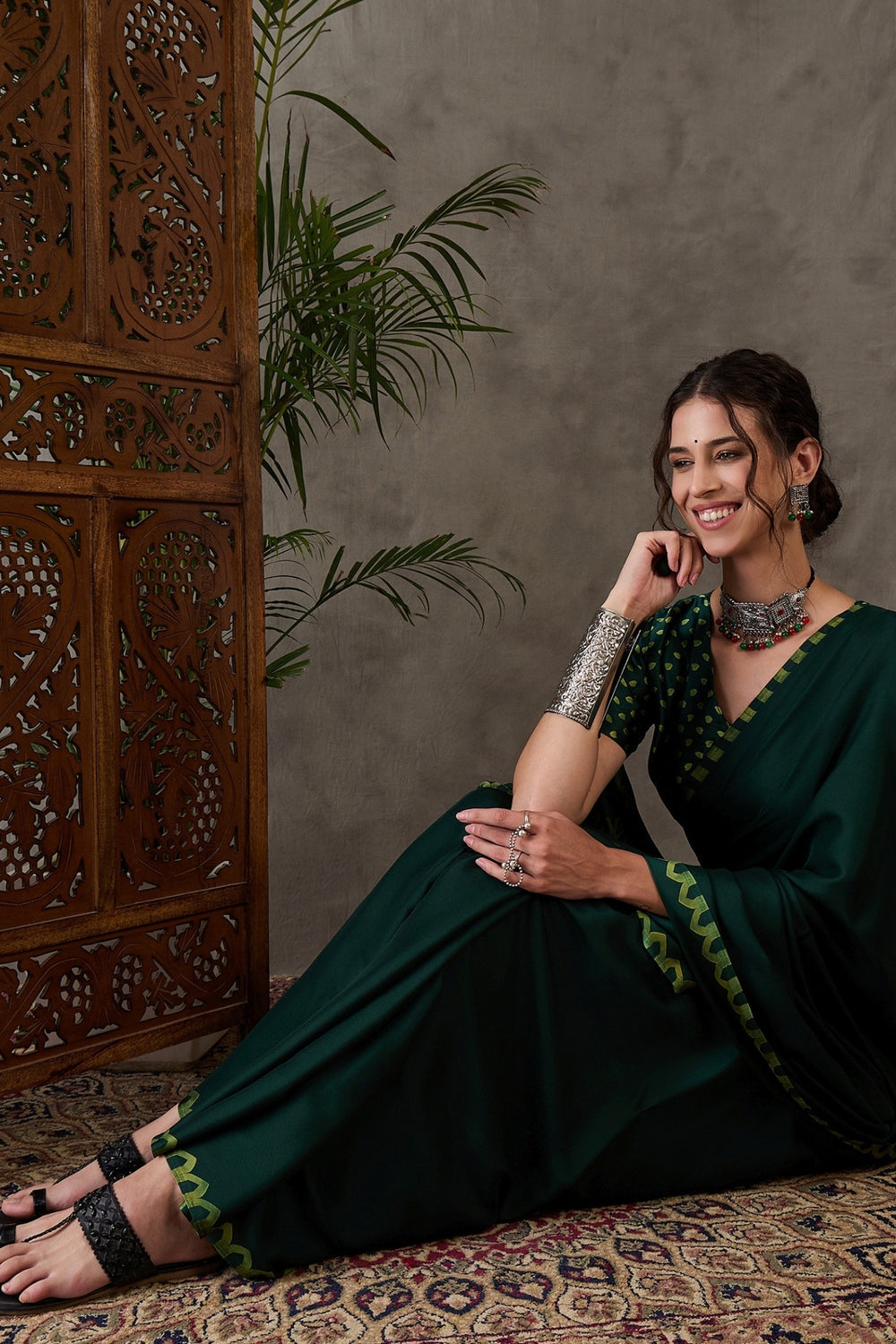 Green Pure Gaji Silk Satin Printed Saree 