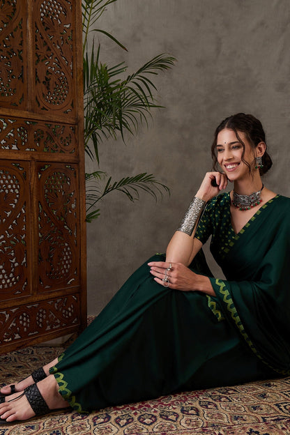 Green Pure Gaji Silk Satin Printed Saree 