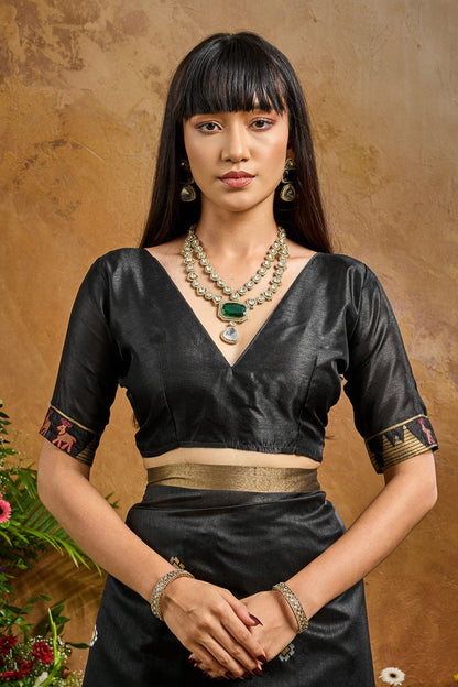 Black Pure Soft Tussar Handloom Silk Saree 