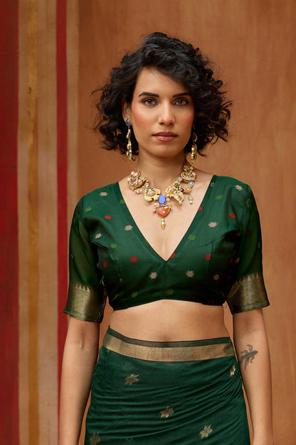 Green Pure Soft Moonga Cotton Handloom Saree 