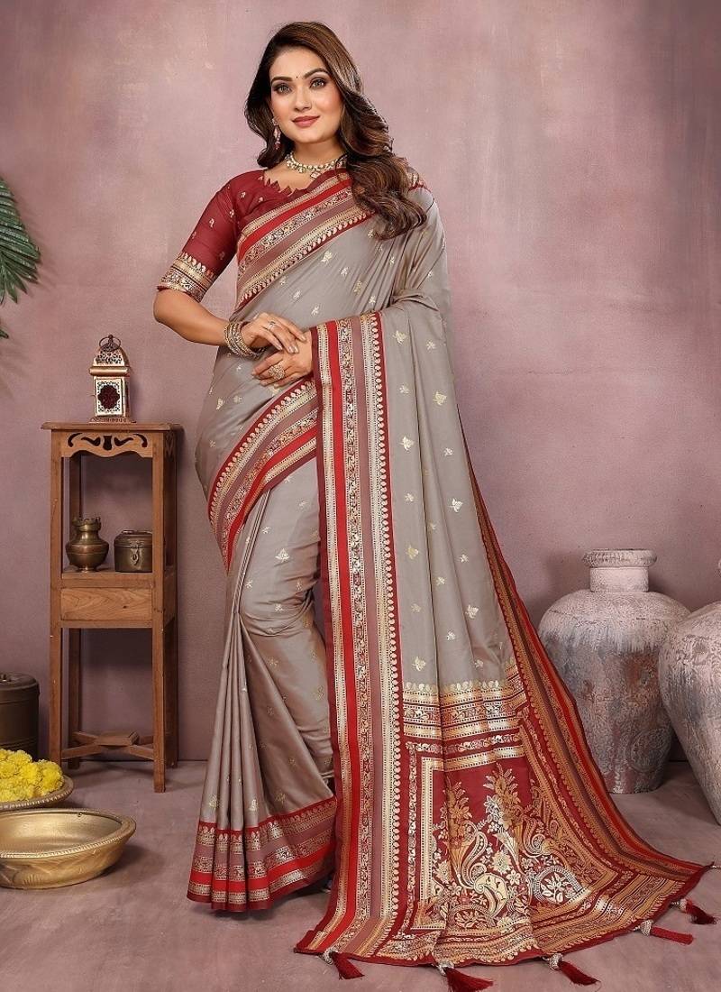 Grey Blue Pure Handloom Kalamkari Silk Saree