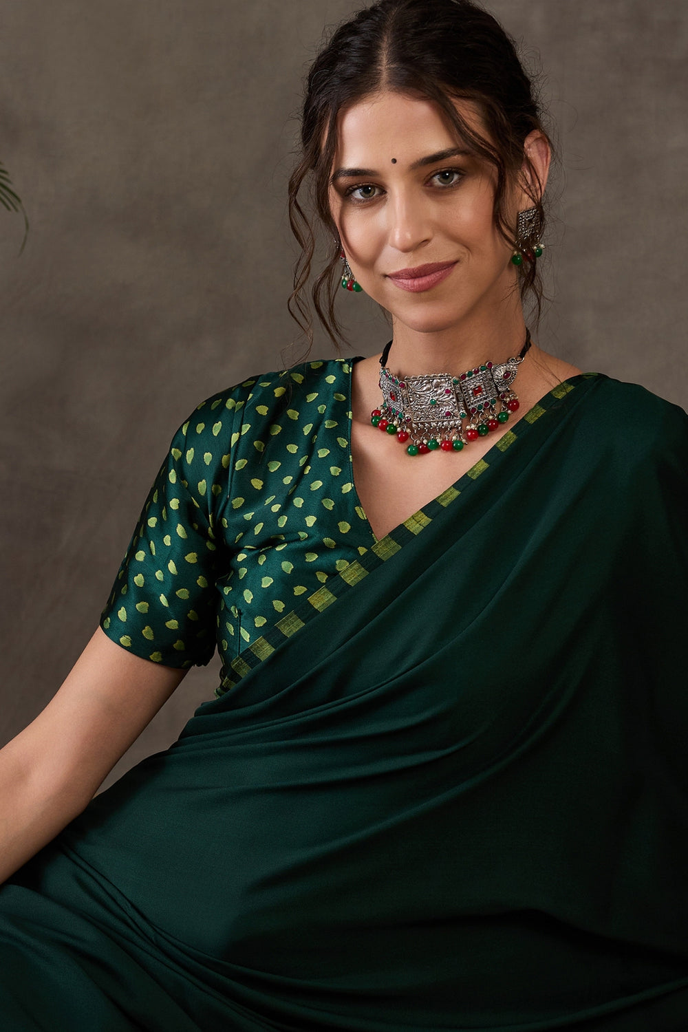 Green Pure Gaji Silk Satin Printed Saree 