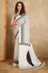 Zebra White Printed Satin Gaji Silk Saree 