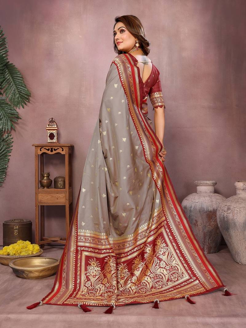 Grey Blue Pure Handloom Kalamkari Silk Saree