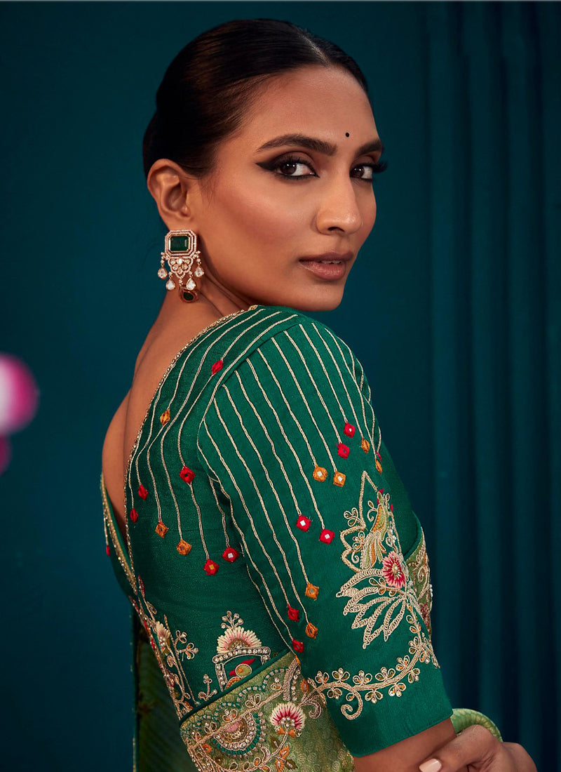 Beautiful Designer Blue Red Banarasi Kanjivaram Wedding Saree