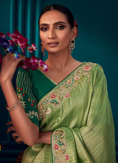 Beautiful Designer Blue Red Banarasi Kanjivaram Wedding Saree