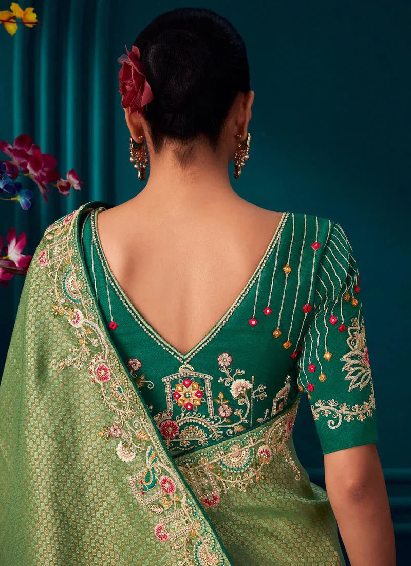 Beautiful Designer Blue Red Banarasi Kanjivaram Wedding Saree
