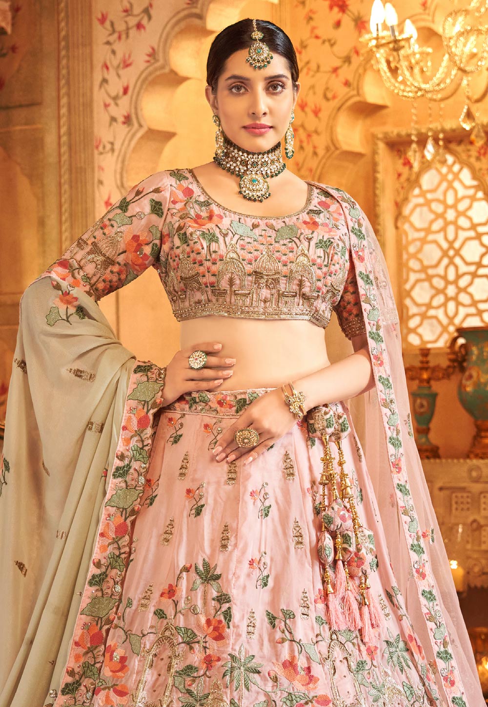 Beautiful Designer Bridal Velvet  Pink Wedding Lehenga