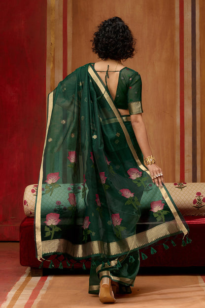 Green Pure Soft Moonga Cotton Handloom Saree 