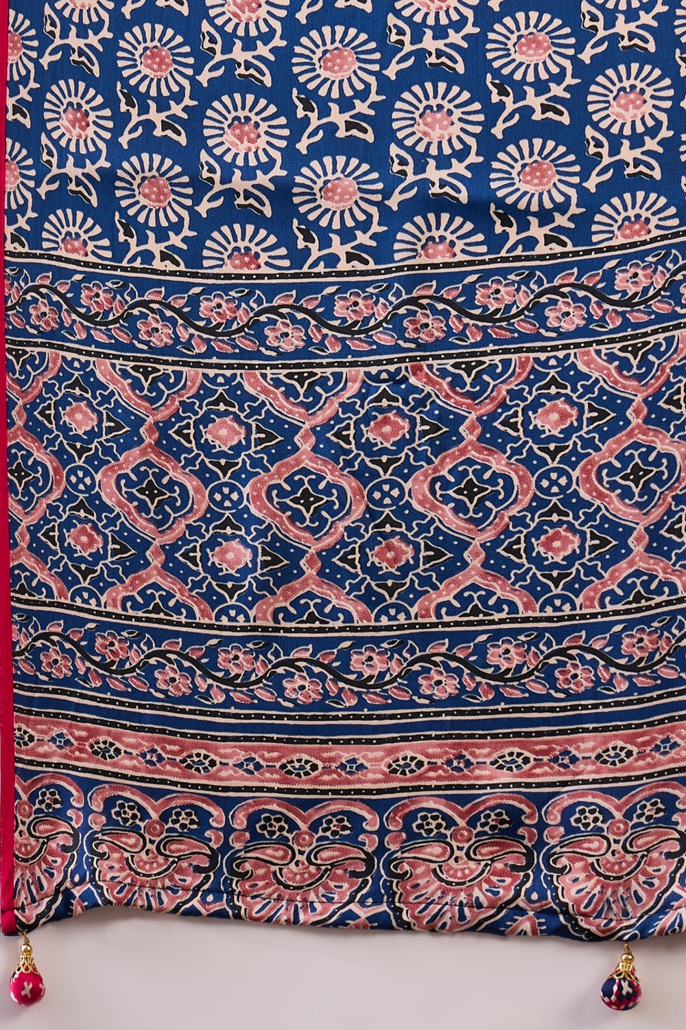 Magenta Pink Pure Soft Modal Satin Ajrakh Print Satin Saree Japan Satin Saree Anant Tex Exports Pvt.Ltd..