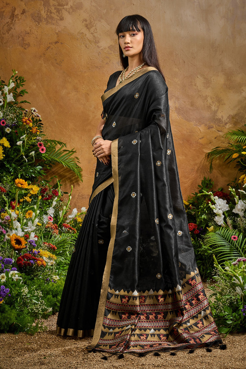 Black Pure Soft Tussar Handloom Silk Saree 