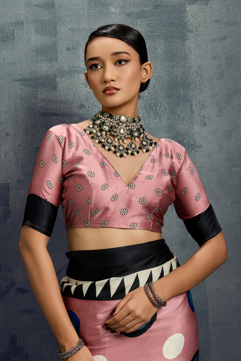 Purple Ajrakh Printed Satin Crepe Silk Saree ##color## Japan Satin Saree with premium fabric and embroidery