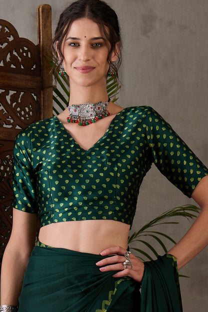 Green Pure Gaji Silk Satin Printed Saree 