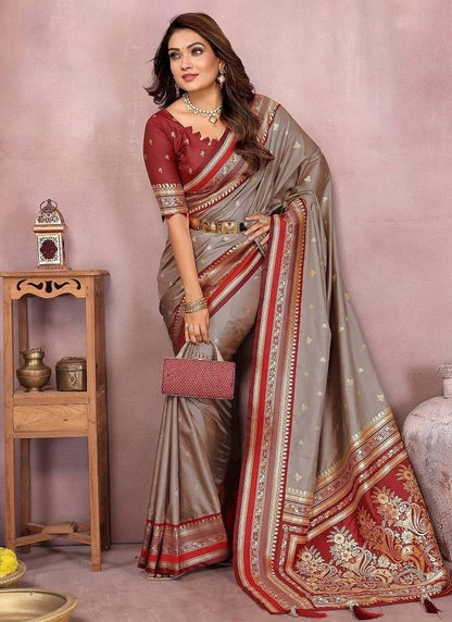 Grey Blue Pure Handloom Kalamkari Silk Saree Kalamkari Saree Anant Tex Exports Pvt.Ltd..