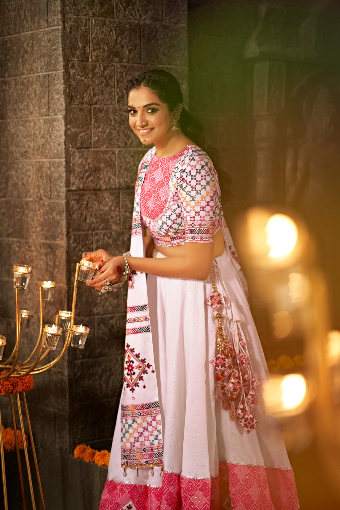 White and pink chaniya choli set

