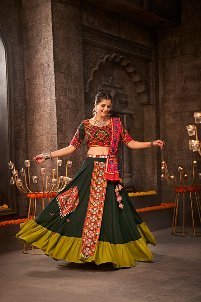 Red dupatta with embroidery and mirror work

