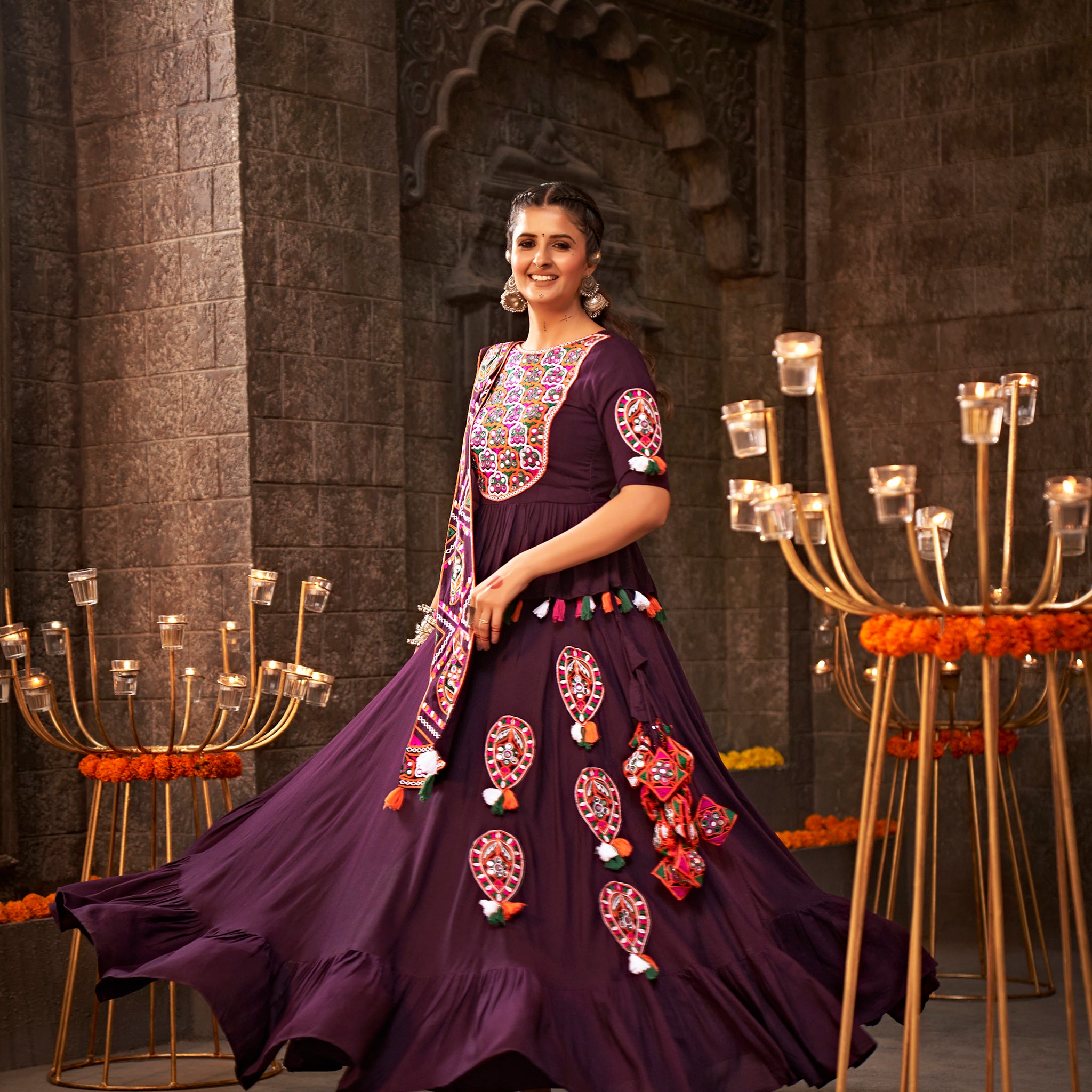 Deep purple chaniya choli with embroidery

