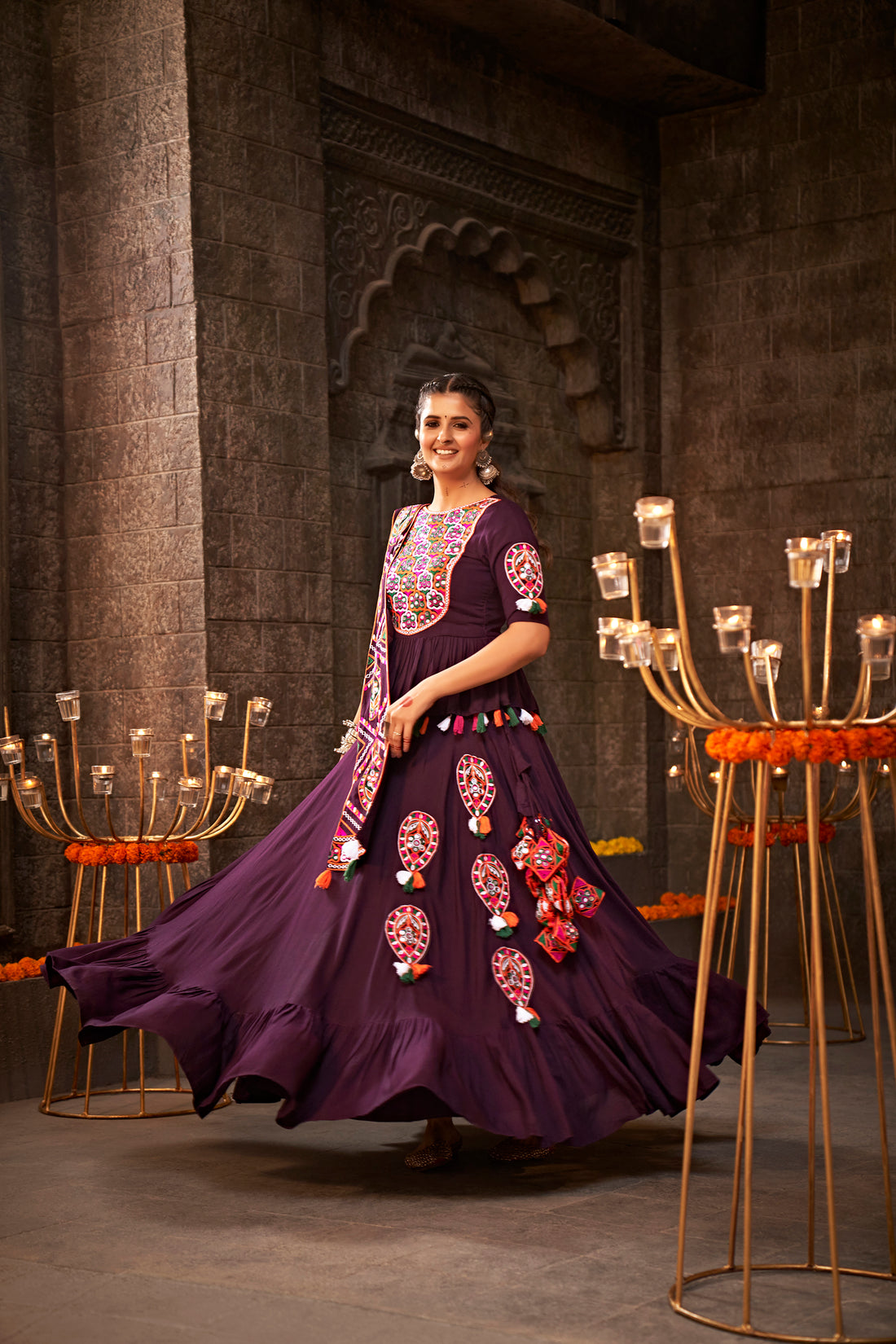 Deep purple chaniya choli with embroidery

