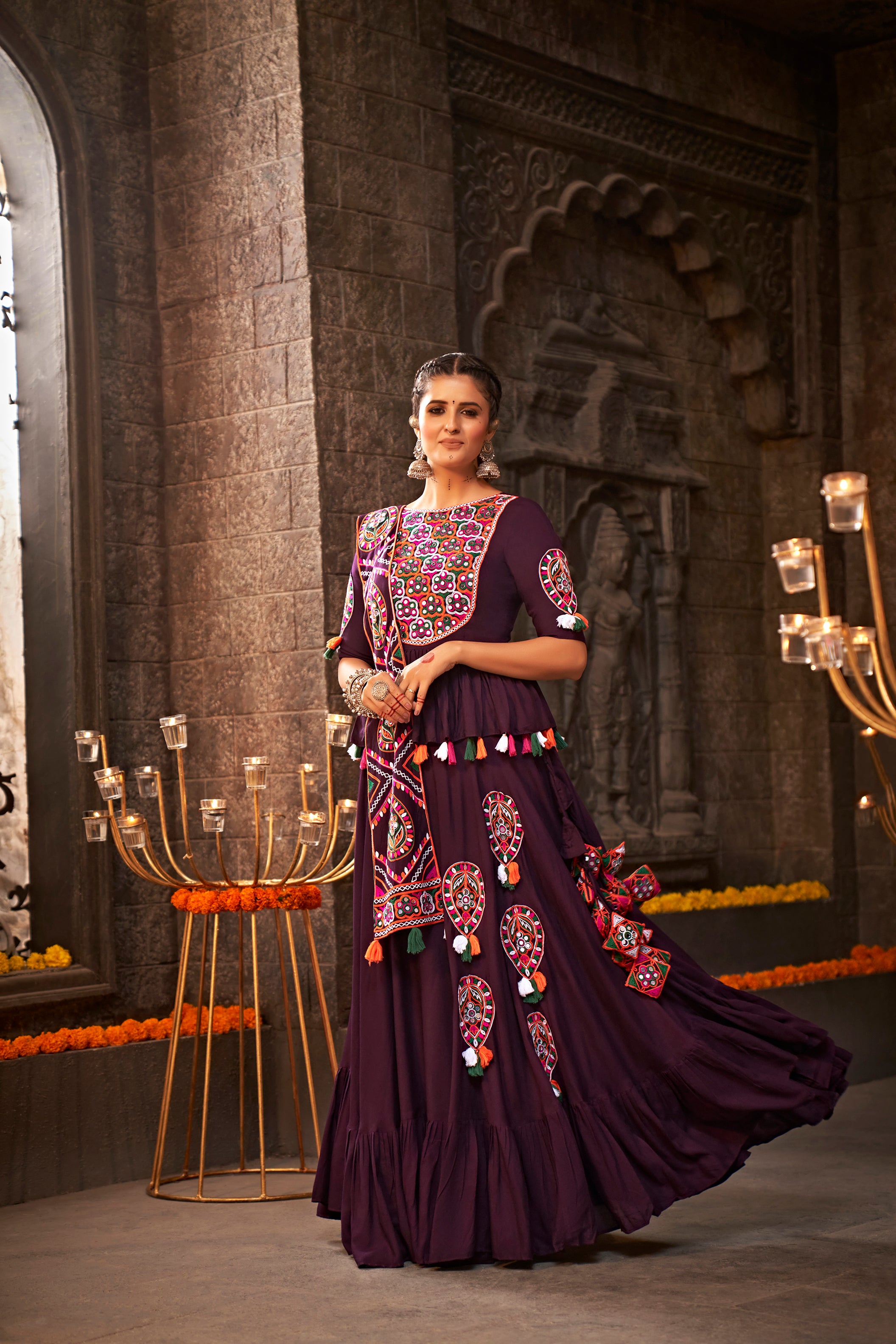 Rayon chaniya choli with multicolor design

