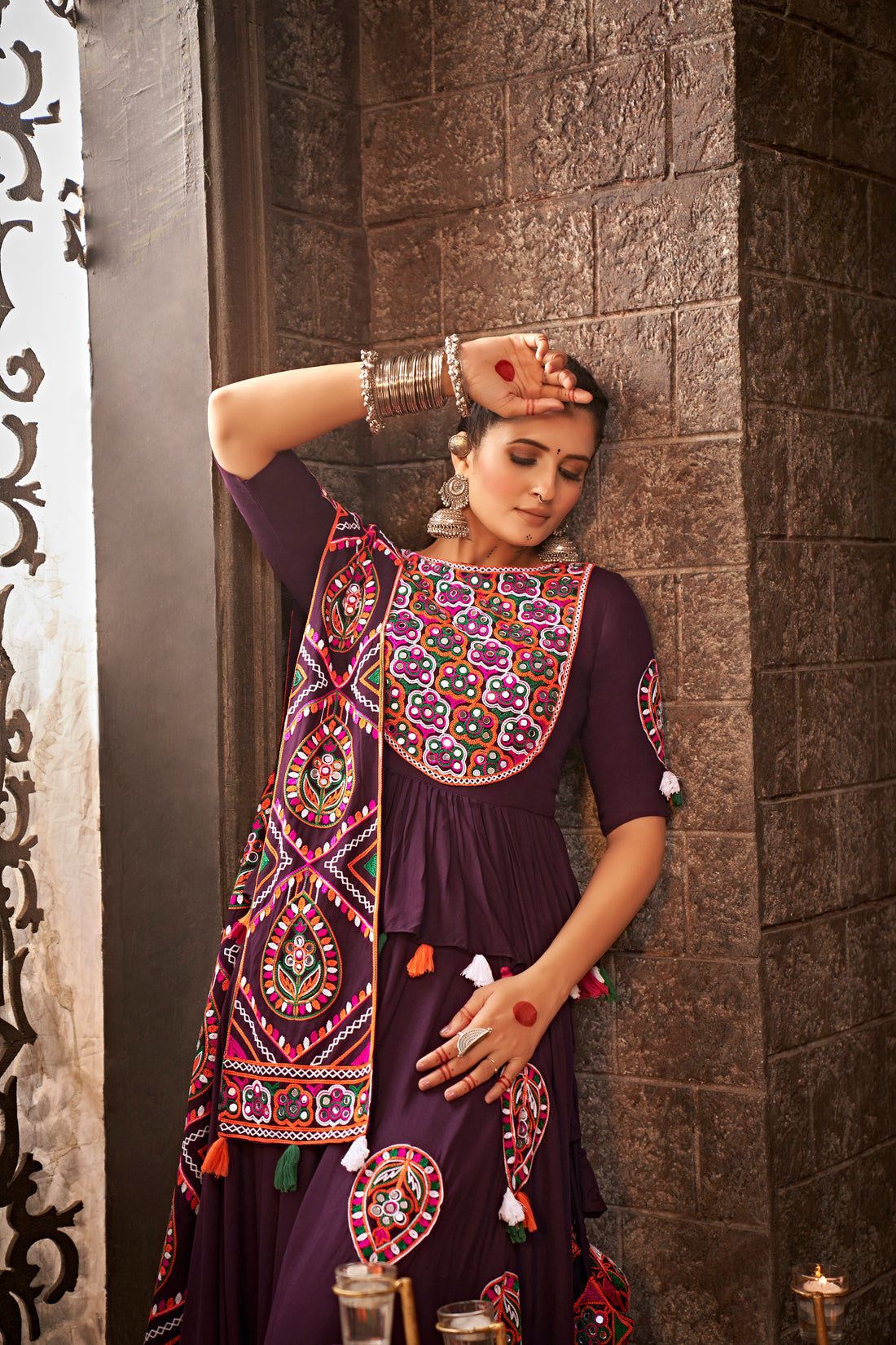 Deep purple chaniya choli with embroidery

