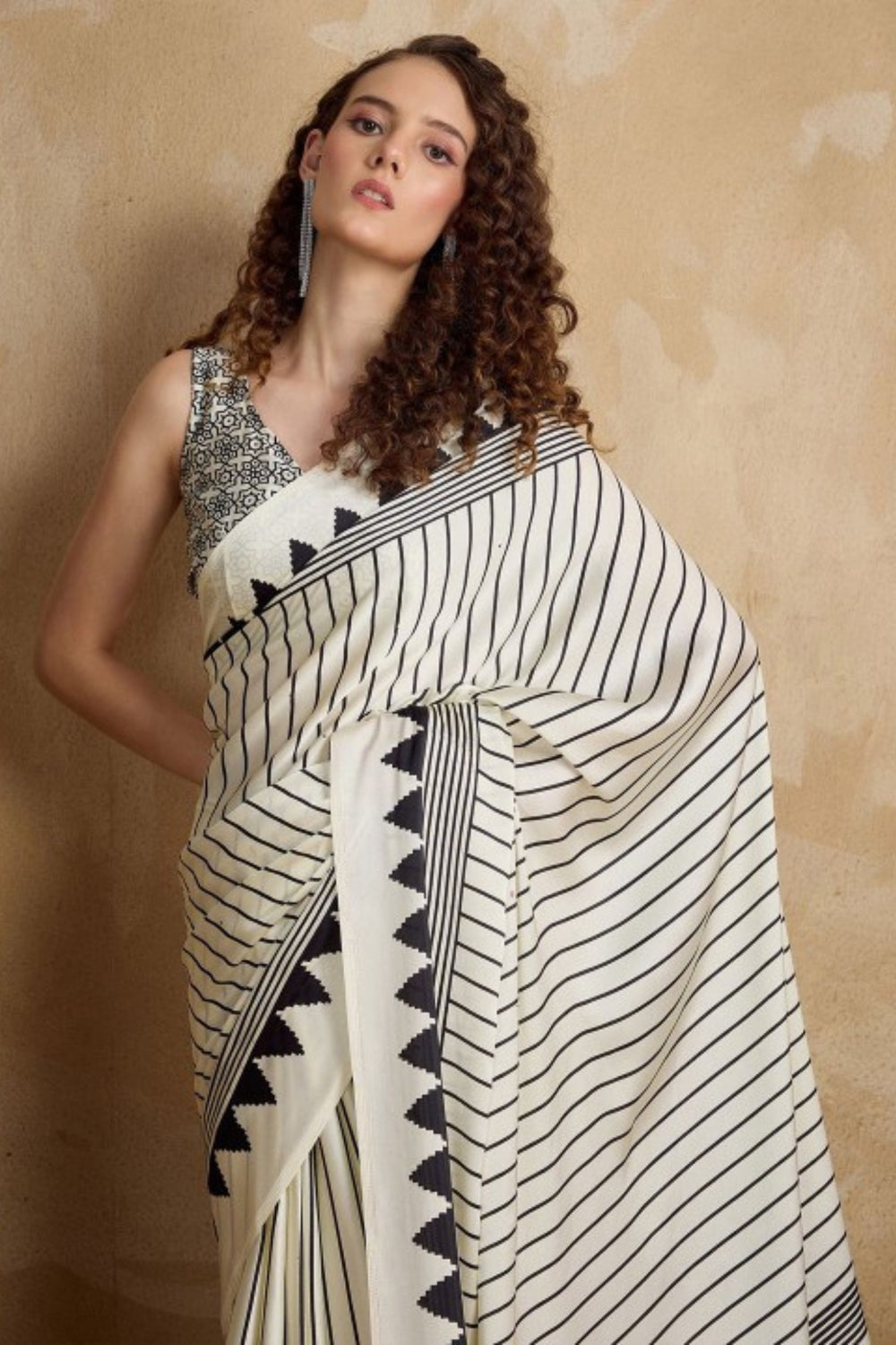 Zebra White Printed Satin Gaji Silk Saree 