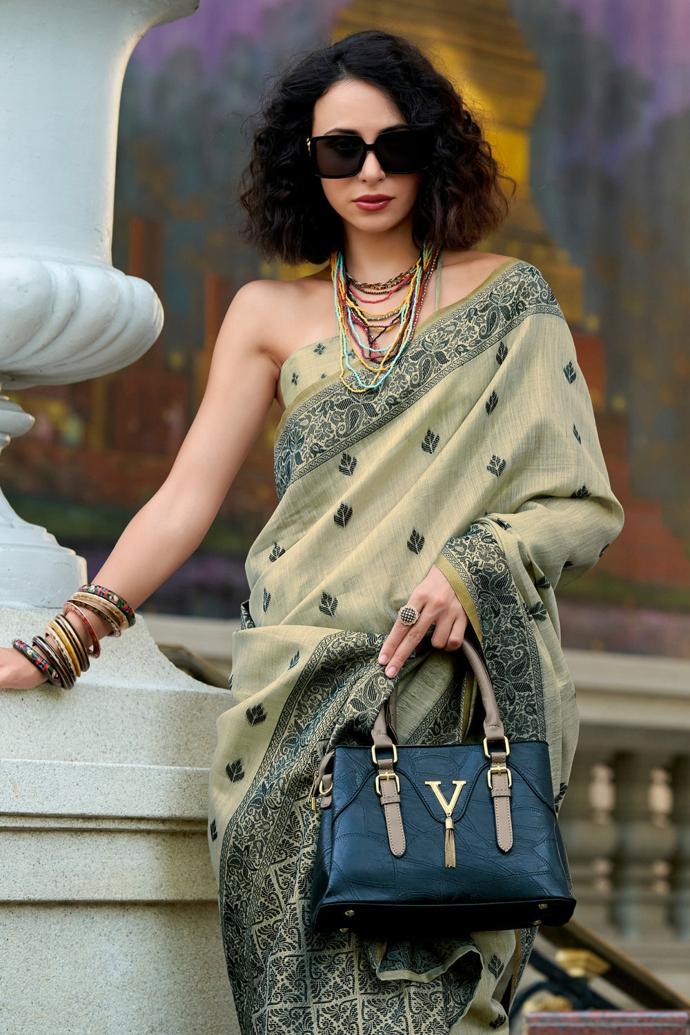 Grey Pure Tussar Linen Handloom Silk With Weaving Silk Saree 