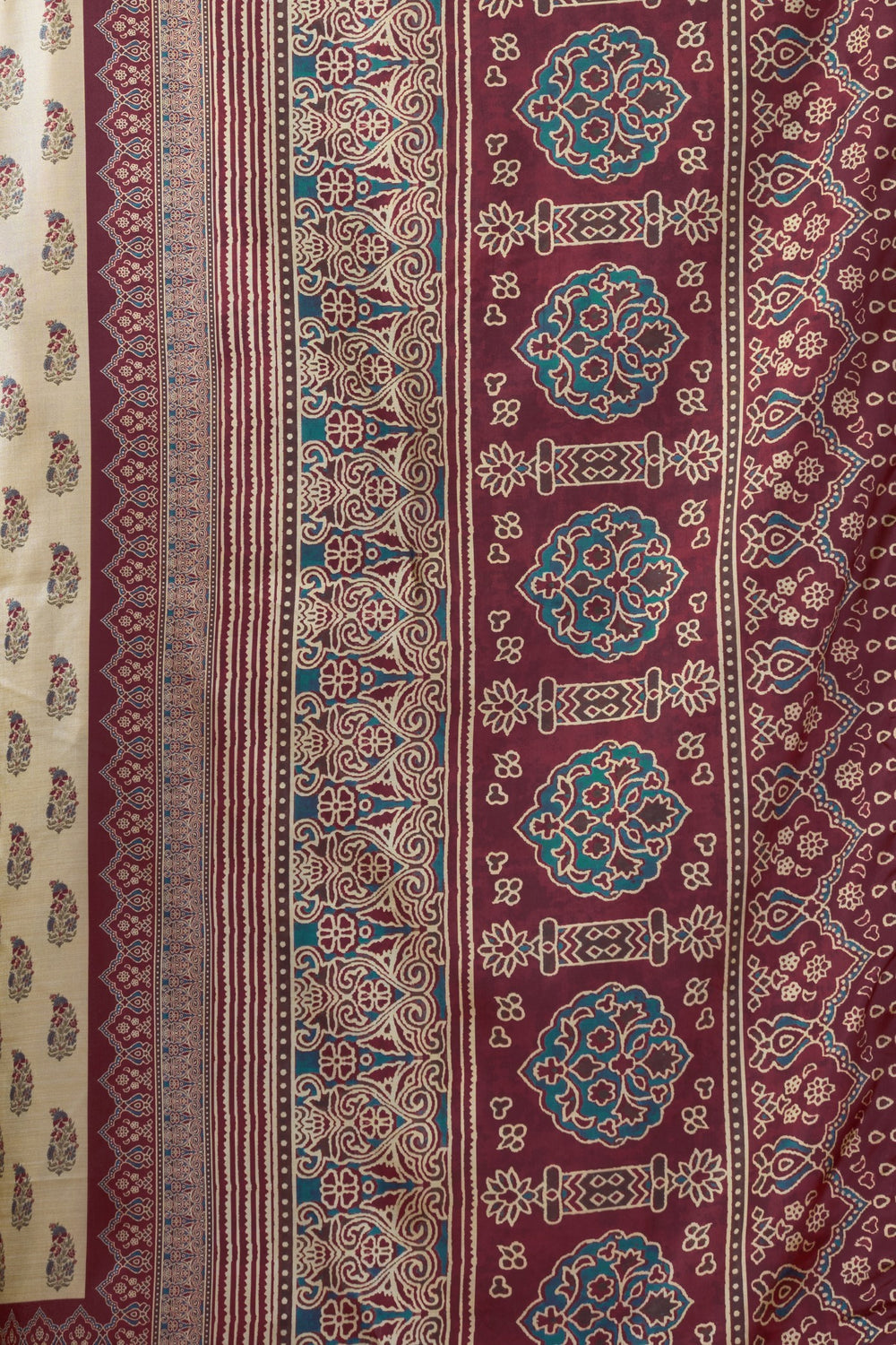 Cream Pure Cluster Silk Ajarkh Digital Printed Saree ##color## Floral Printed Saree with premium fabric and embroidery