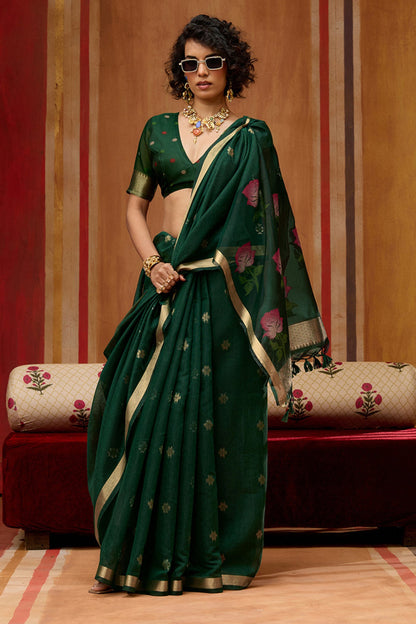 Green Pure Soft Moonga Cotton Handloom Saree 