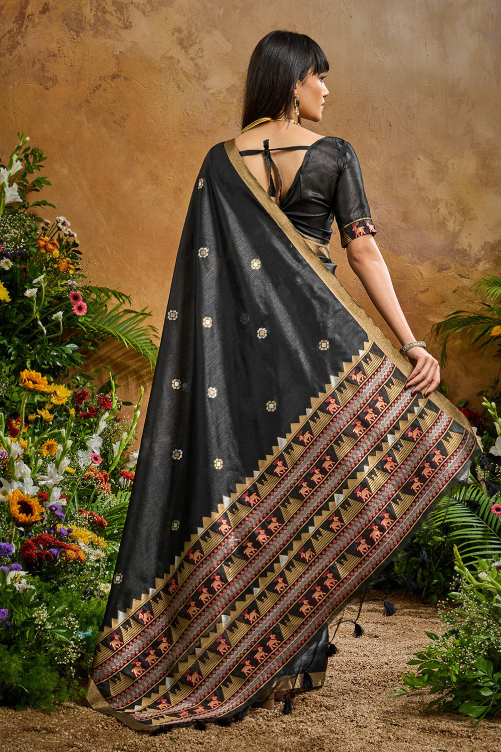 Black Pure Soft Tussar Handloom Silk Saree 