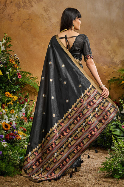 Black Pure Soft Tussar Handloom Silk Saree 
