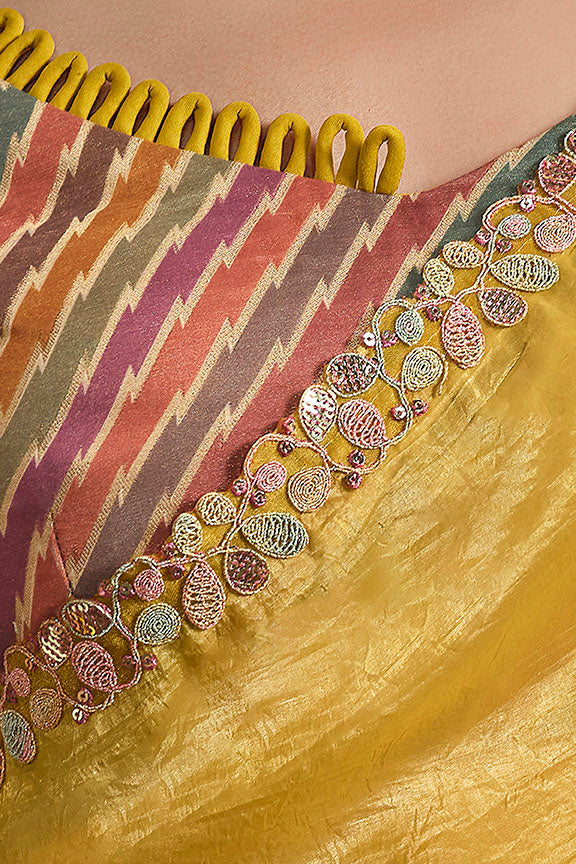 Mustard Crush Paper Silk Sequence with Handwork Saree