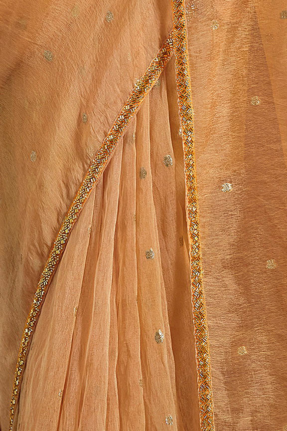 Orange Two Tone Jacquard Butti Tusser Pure Cut work Saree