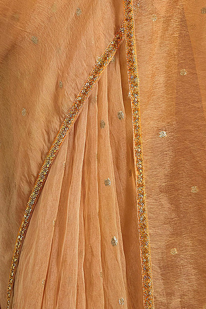 Orange Two Tone Jacquard Butti Tusser Pure Cut work Saree