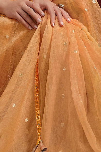 Orange Two Tone Jacquard Butti Tusser Pure Cut work Saree