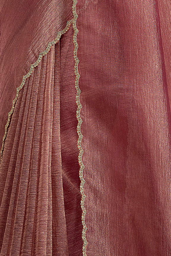 Light Maroon Pure Banarasi Jari pleat Stone with Handwork Saree